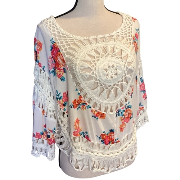 Love J Braided Woven Floral White‎ Boho Top, Medium - Picture 2 of 12